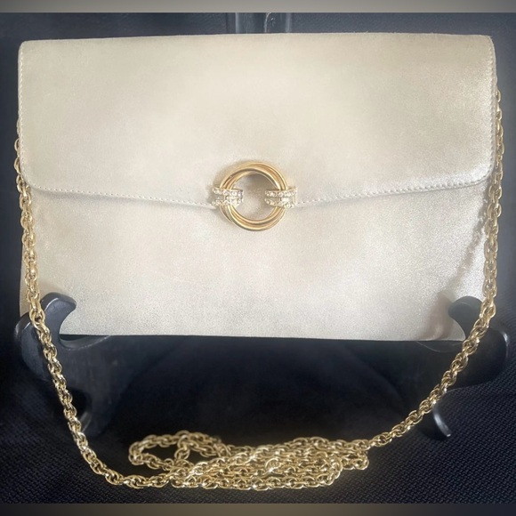 Rodo Gold Leather Evening Bag, Gold Chain Shoulder Strap Swarovski Crystal Mint - Picture 4 of 11